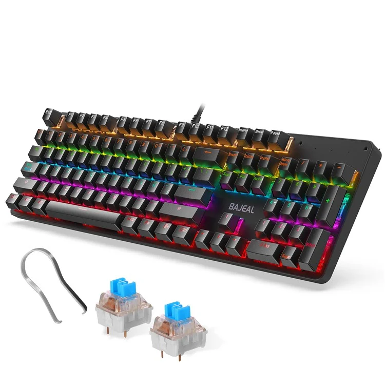 BAJEAL Clavier filaire espagnol 104 touches rétroéclairé pour ordinateur portable de jeu avec interrupteur bleu mécanique - Noir