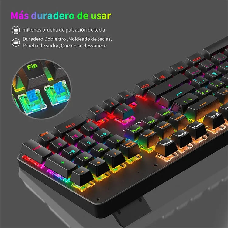 BAJEAL Clavier filaire espagnol 104 touches rétroéclairé pour ordinateur portable de jeu avec interrupteur bleu mécanique - Noir