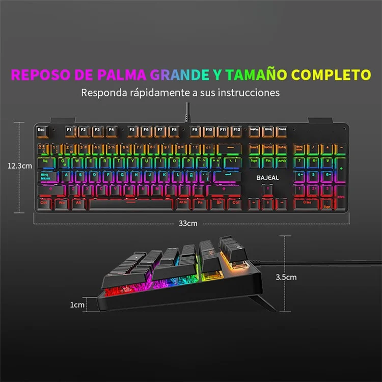 BAJEAL Clavier filaire espagnol 104 touches rétroéclairé pour ordinateur portable de jeu avec interrupteur bleu mécanique - Noir