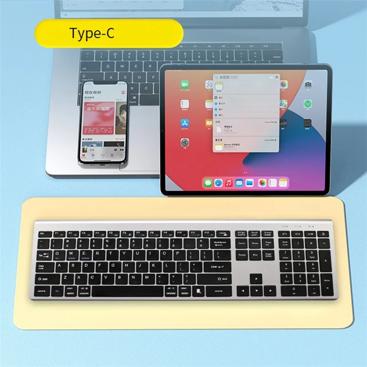 K010C 110 Keys Bluetooth-compatible 5.0 Wireless Keyboard Portable Slim Keyboard Compatible with Mac, Windows - Grey