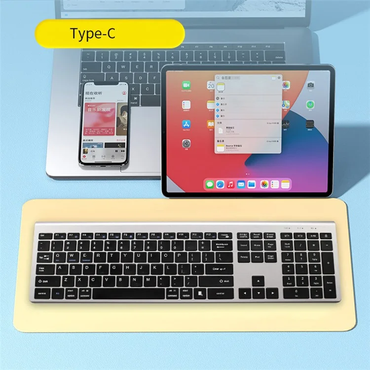 K010C 110 Keys Bluetooth Беспроводная Клавиатура Портативная Тонкая Клавиатура, Совместимая с Mac, Windows - Серый