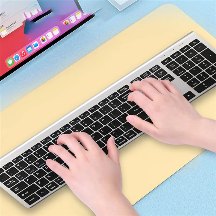 K010C 110 Keys Bluetooth Wireless Keyboard Portable Slim Keyboard Compatible with Mac, Windows - Silver