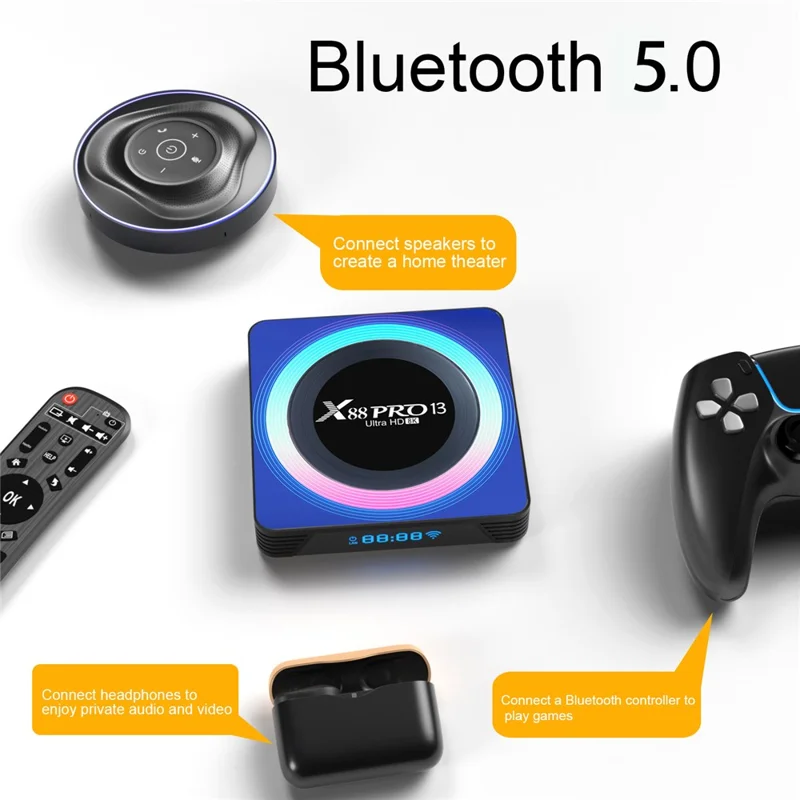 X88 Pro 13 4GB+64GB 8K Ultra HD TV Box Mini Android 13.0 Smart TV Box with Remote Control - UK Plug