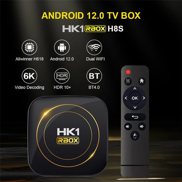 HK1 RBOX-H8S 4K Ultra HD Smart TV Box Dual-band WiFi Android 12.0 TV Box (2GB+16GB) - Spina USA