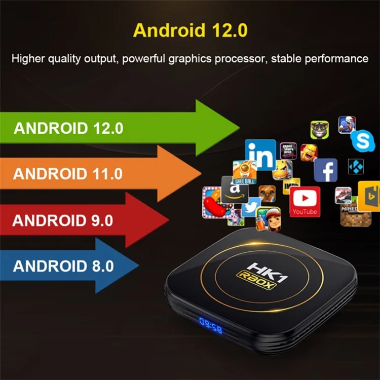 HK1 RBOX-H8S 4K Ultra HD Smart TV Box Dual-band WiFi Android 12.0 TV Box (2GB+16GB) - Spina USA