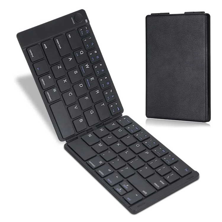 B047S Universal Folding Keyboard for Cell Phone Tablet Laptop Leather Covered Bluetooth-compatible Wireless Keyboard