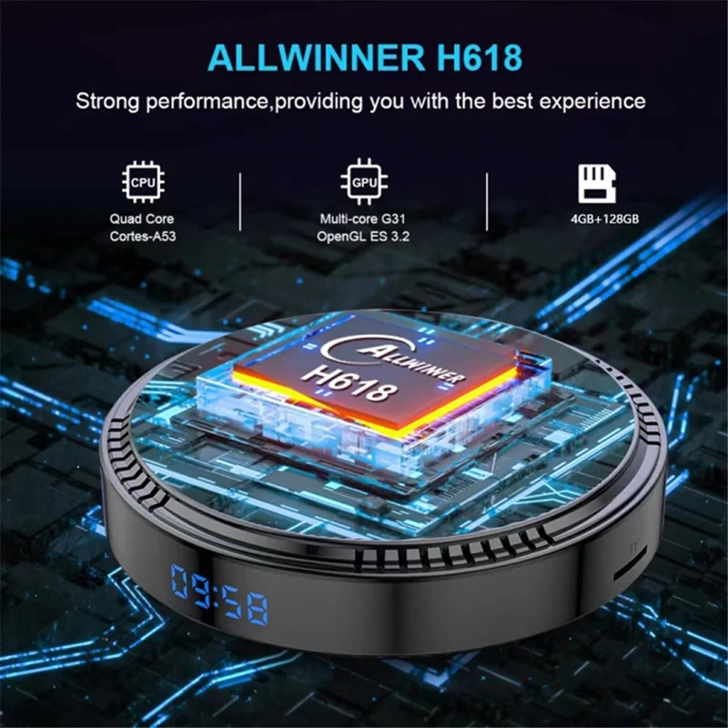 HK1 RBOX-H8-H618 4GB+128GB Set-top Box Android 12 TV Box Support 6K Video Decoding - AU Plug
