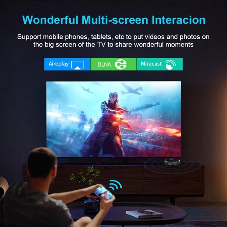 HK1 RBOX-H8-H618 Ultra HD 4K Output Mini Set-top Box Android 12 4GB+64GB TV Box Support 6K Video Decoding - Prise UE
