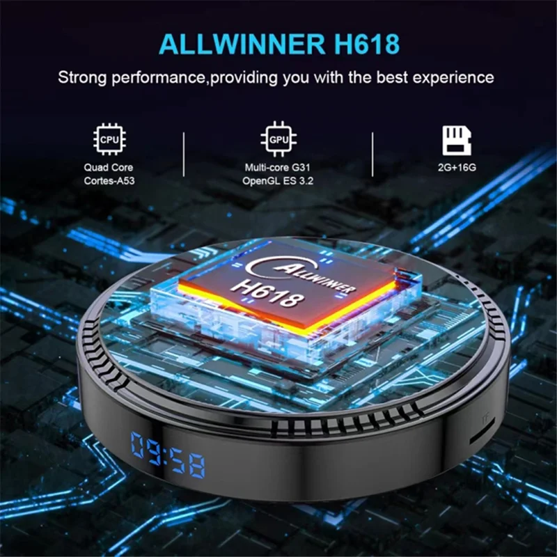 HK1 RBOX-H8-H618 2GB+16GB Mini Set-top Box Android 12 Ultra HD 4K Output TV Box Support 6K Video Decoding - AU Plug