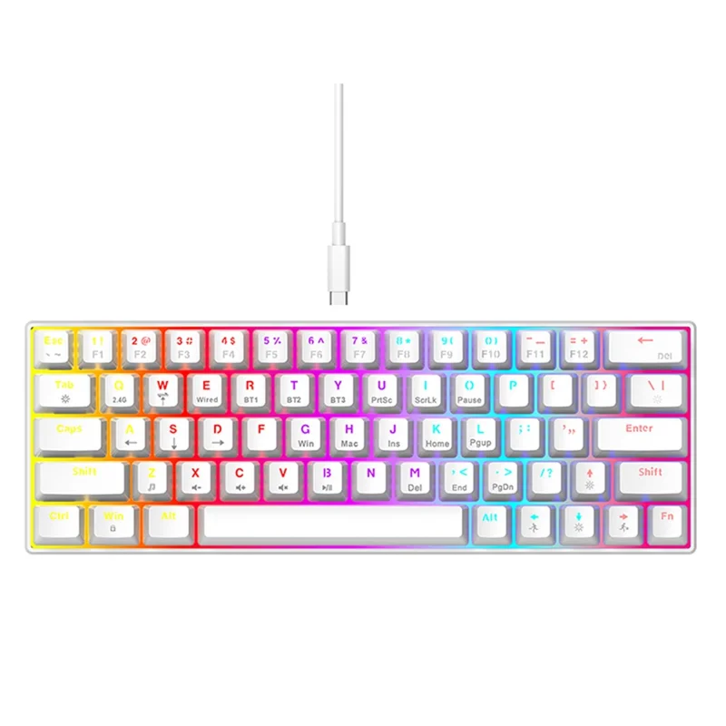 T-WOLF T60 USB Wired Gaming Keyboard RGB Backlit Mechanical Gaming Keyboard 63 Keys for Desktop PC - White