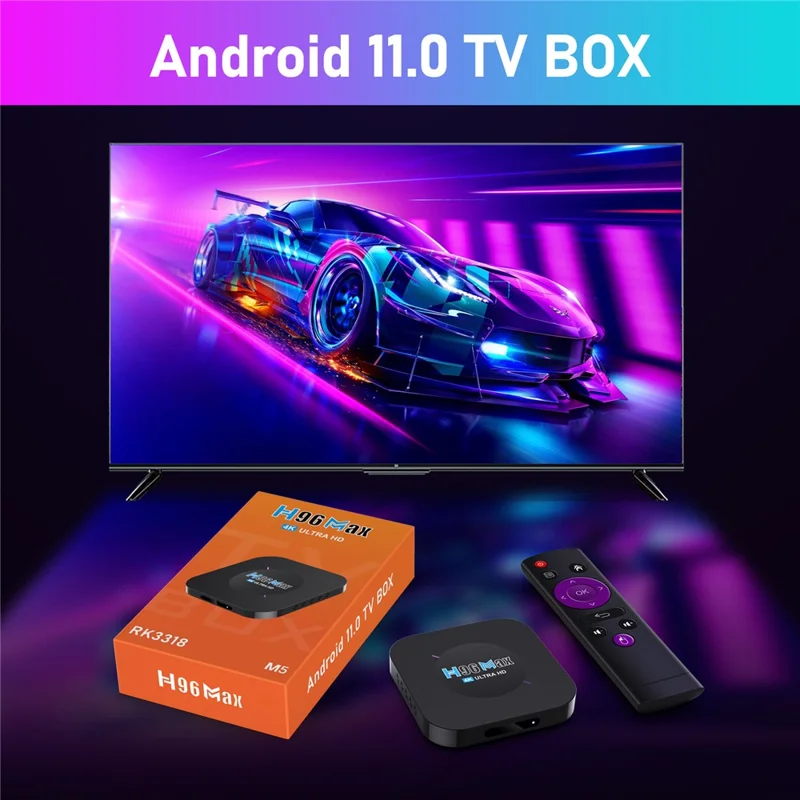 H96max M5 Android 11 Smart TV Box RK3318 Cortex-a53 4K Ultra HD Media Player 2.4G Video Set Top TV Box 2GB+16GB (CE, Rohs, FCC) - Великобритания