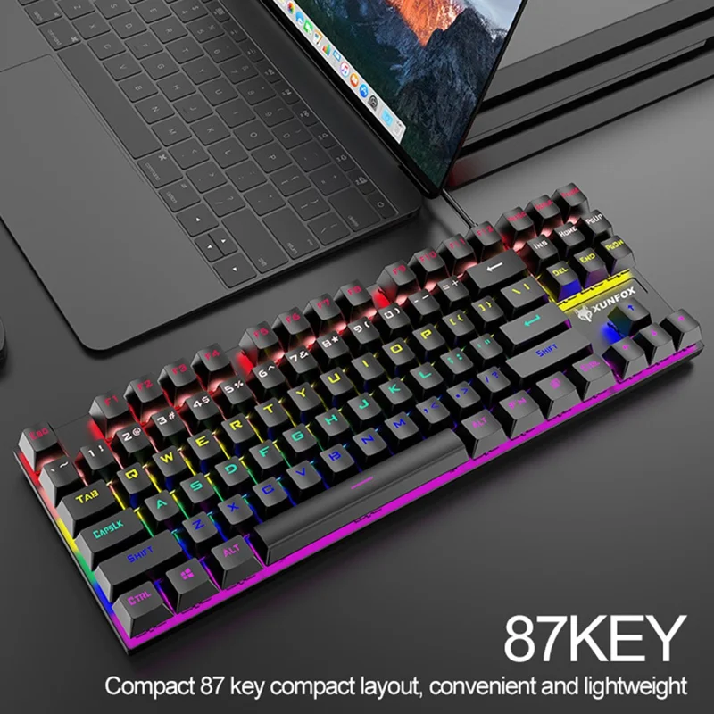 XUNFOX K80 87-key Mechanical Keyboard Blue Switch Compact Wired Keyboard with Light Effect - Pink+White