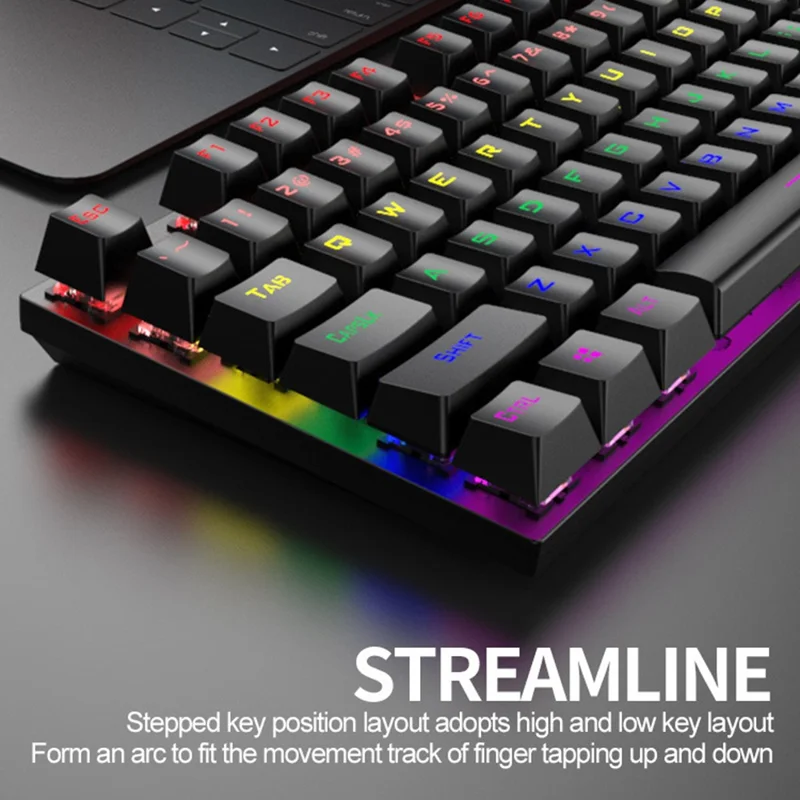 XUNFOX K80 87-key Mechanical Keyboard Blue Switch Compact Wired Keyboard with Light Effect - Pink+White