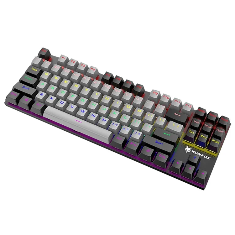 XUNFOX K80 87-key Mechanical Keyboard Blue Switch Compact Wired Keyboard with Light Effect - Grey+Black
