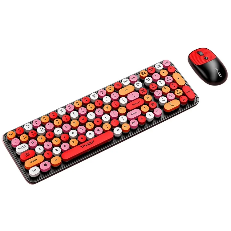 Conjunto de Teclado e Mouse sem Fio T-WOLF TF350 2.4G - Para Casa e Escritório - Cor Batom