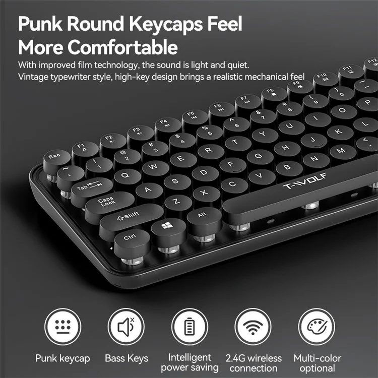 Conjunto de Teclado e Mouse sem Fio T-WOLF TF350 2.4G - Para Casa e Escritório - Cor Batom