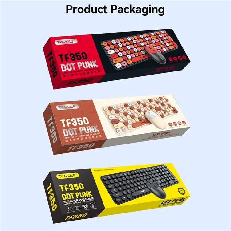 Conjunto de Teclado e Mouse sem Fio T-WOLF TF350 2.4G - Para Casa e Escritório - Cor Batom