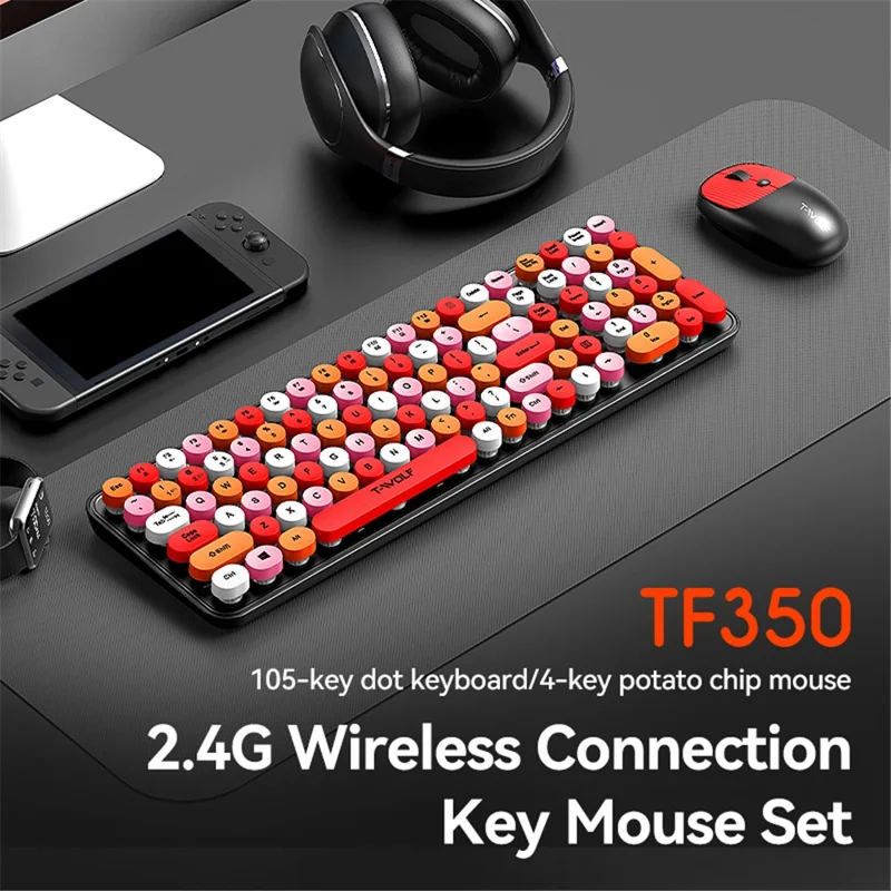 T-WOLF TF350 2.4G Wireless Keyboard Mouse Set Home Office Computer Keyboard + Mouse - Milk Tea Color
