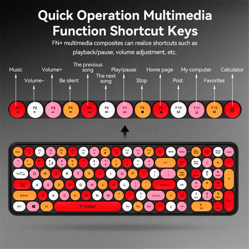 T-WOLF TF350 2.4G Wireless Keyboard Mouse Set Home Office Computer Keyboard + Mouse - Milk Tea Color
