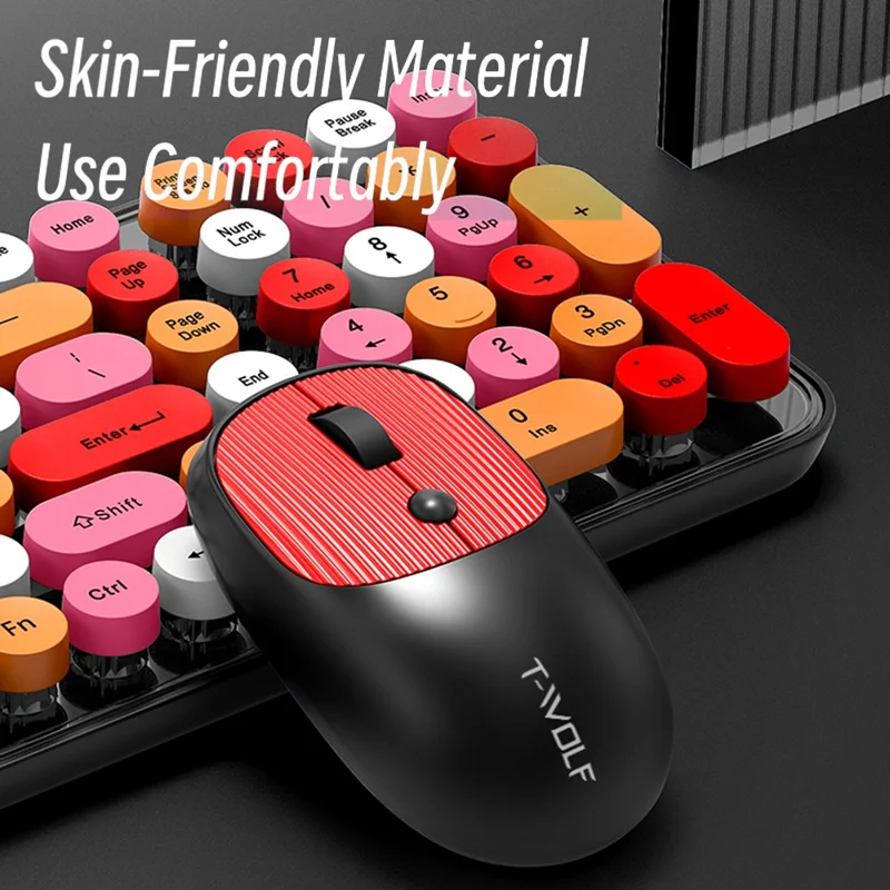 T-WOLF TF350 2.4G Wireless Keyboard Mouse Set Home Office Computer Keyboard + Mouse - Milk Tea Color