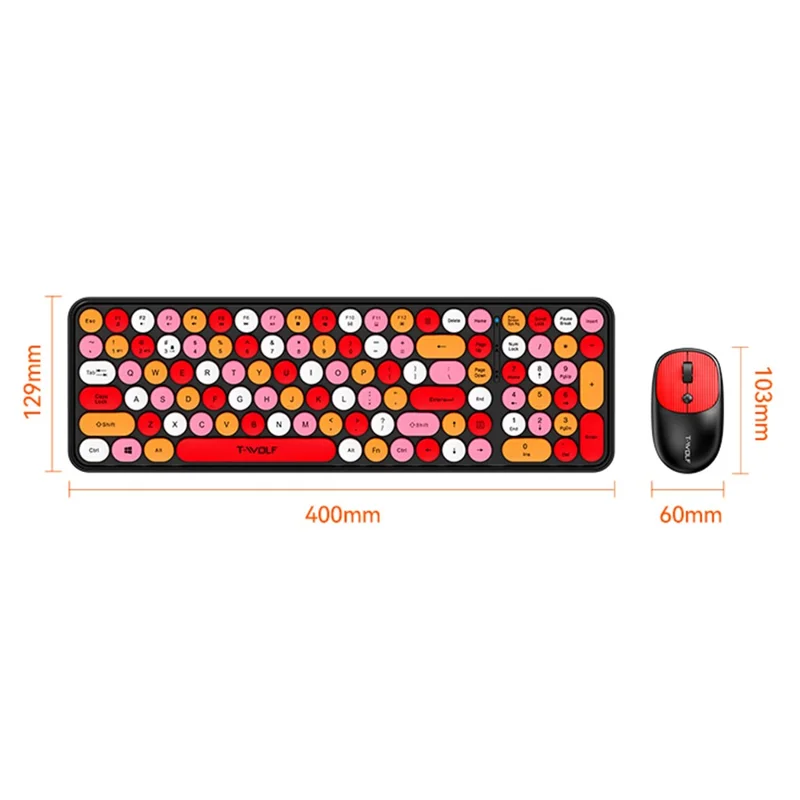 T-WOLF TF350 2.4G Wireless Keyboard Mouse Set Home Office Computer Keyboard + Mouse - Milk Tea Color