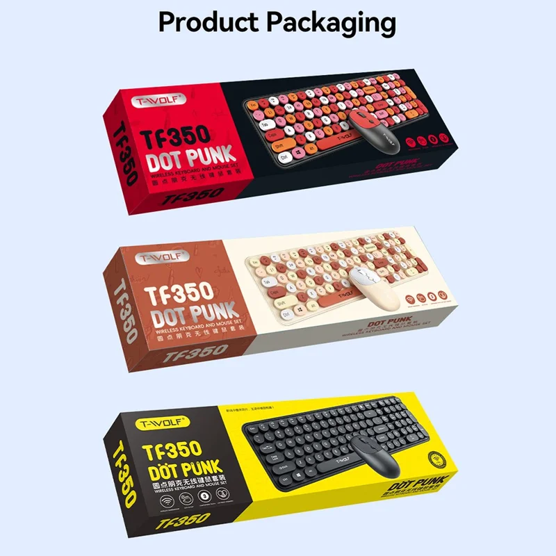 T-WOLF TF350 2.4G Wireless Keyboard Mouse Set Home Office Computer Keyboard + Mouse - Milk Tea Color