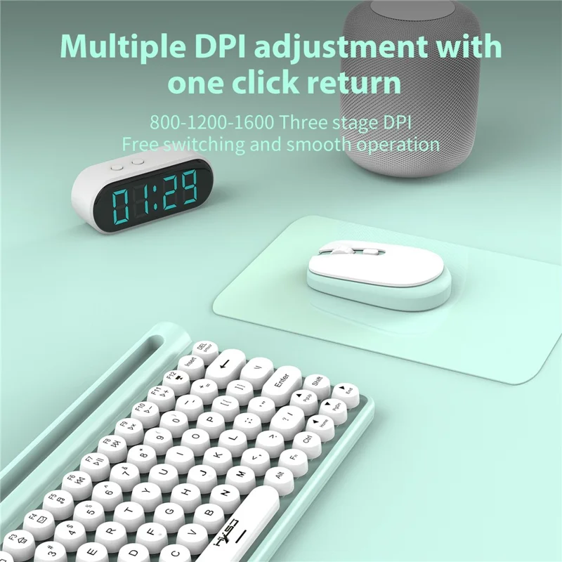 HXSJ MK220 Silent Keyboard Set with 1600DPI Mouse, Dual Mode 2.4G+Bluetooth-compatible 5.1 78-Key Wireless Keyboard - Black