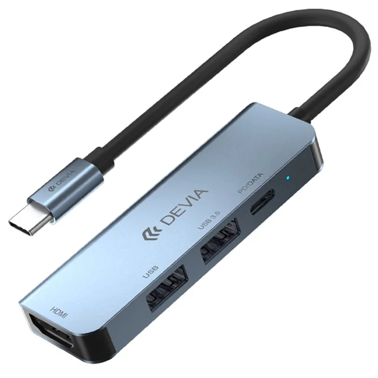 DEVIA EC136 Leopard Series 4-in-1 Hub Adaptador Tipo-C a PD+USB2.0+USB3.0+Estación de Acoplamiento HD (Actualizado)