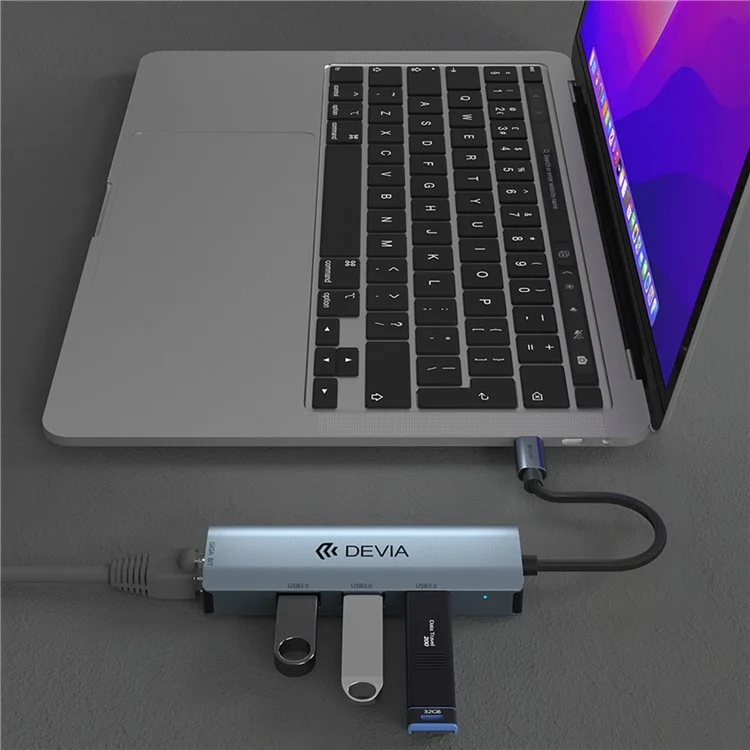 DEVIA EC621 Leopard Series USB-C Docking Station Type-C to USB3.0*3+RJ45, Mini USB 3.1 Hub (Upgraded)