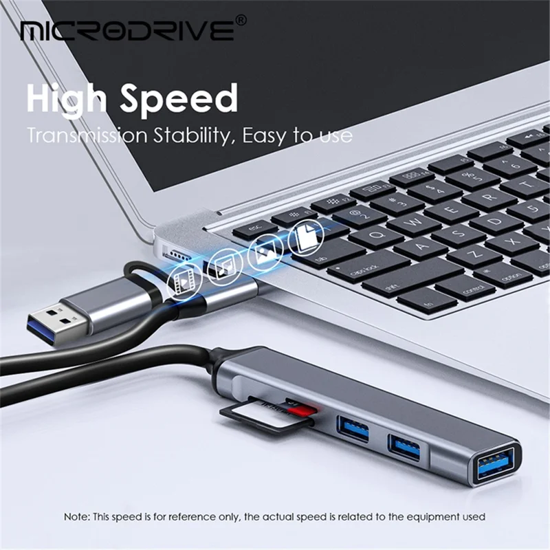 USB+Type-C Hub Adapter to 2xUSB 2.0+USB 3.0+2 Card Reader Slots
