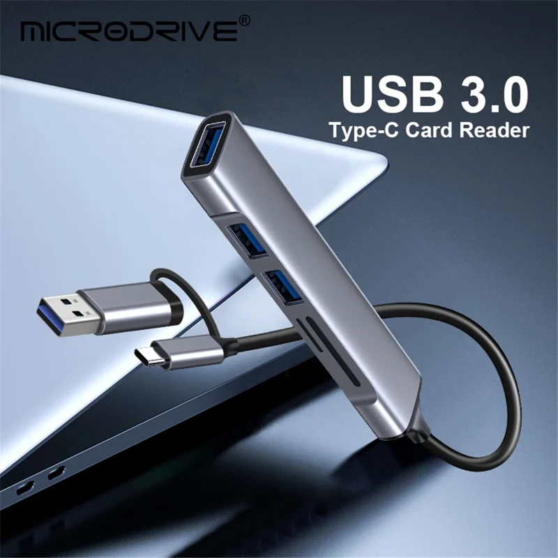 USB+Type-C Hub Adapter to 2xUSB 2.0+USB 3.0+2 Card Reader Slots