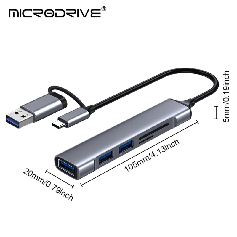 USB+Type-C Hub Adapter to 2xUSB 2.0+USB 3.0+2 Card Reader Slots