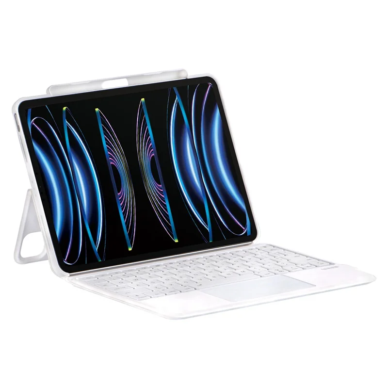For iPad Air (2022)(2020) / iPad Pro 11 (2022)(2021)(2020)(2018) Bluetooth-compatible Keyboard Tablet Stand Leather Case - White