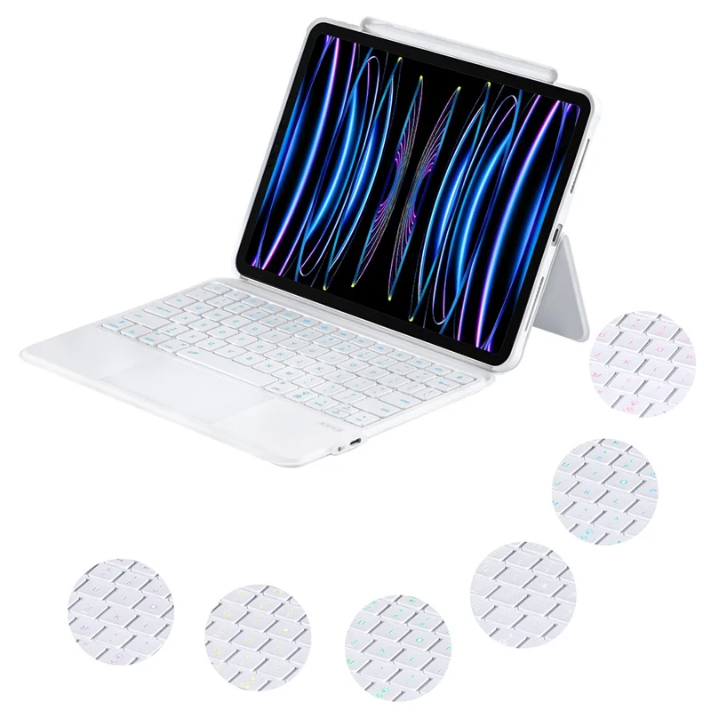 For iPad Air (2022)(2020) / iPad Pro 11 (2022)(2021)(2020)(2018) Bluetooth-compatible Keyboard Tablet Stand Leather Case - White
