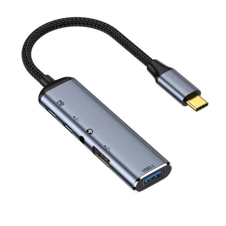 USB-C Hub Adapter Type-C to 2xUSB +Type-C+3.5mm Jack+ PD 100W Dock Station