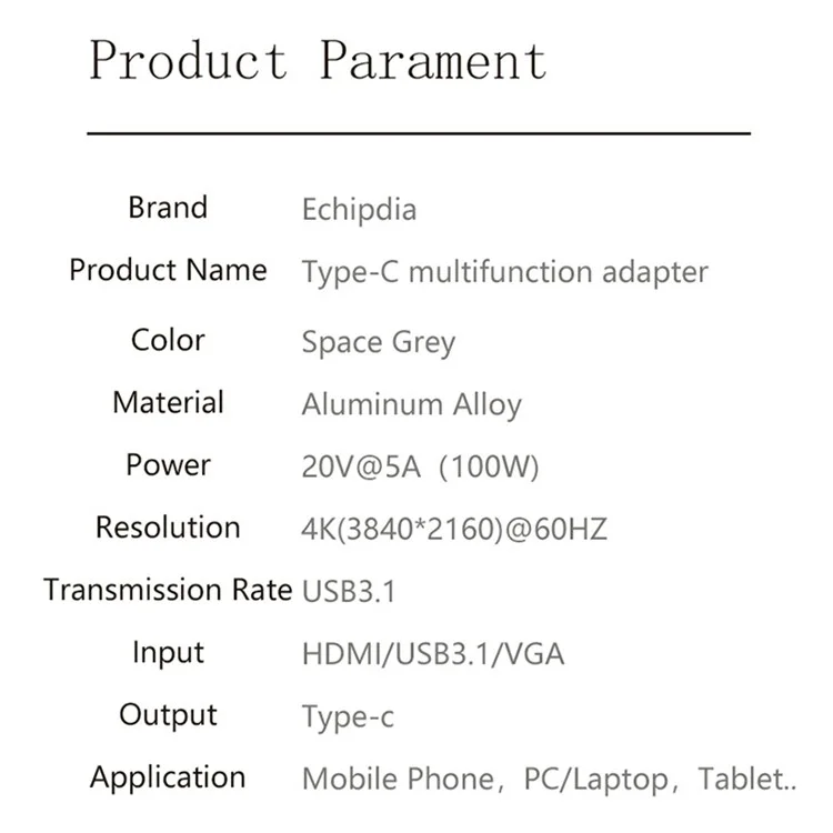 Adaptateur USB-C Hub Type-C à 2xUSB + Type-C + Station de Quai de Dock de 3,5 mm + PD 100W