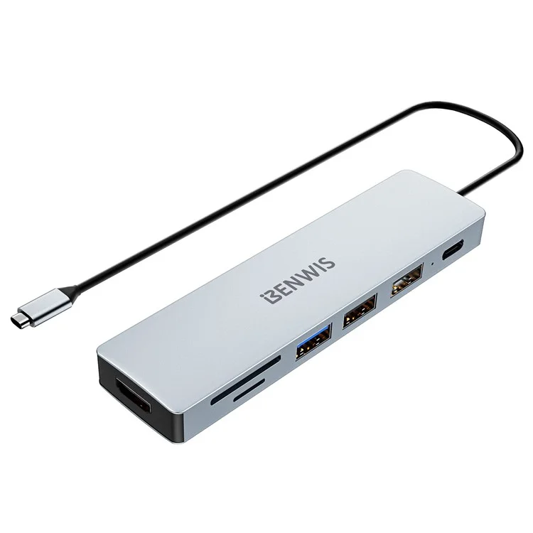 Benwis Mp-hub-2 7-in-1-hub-adaptertyp-c Bis PD 100W+USB2.0x2+USB3.0+TF / SDXC+HD 4K 30Hz