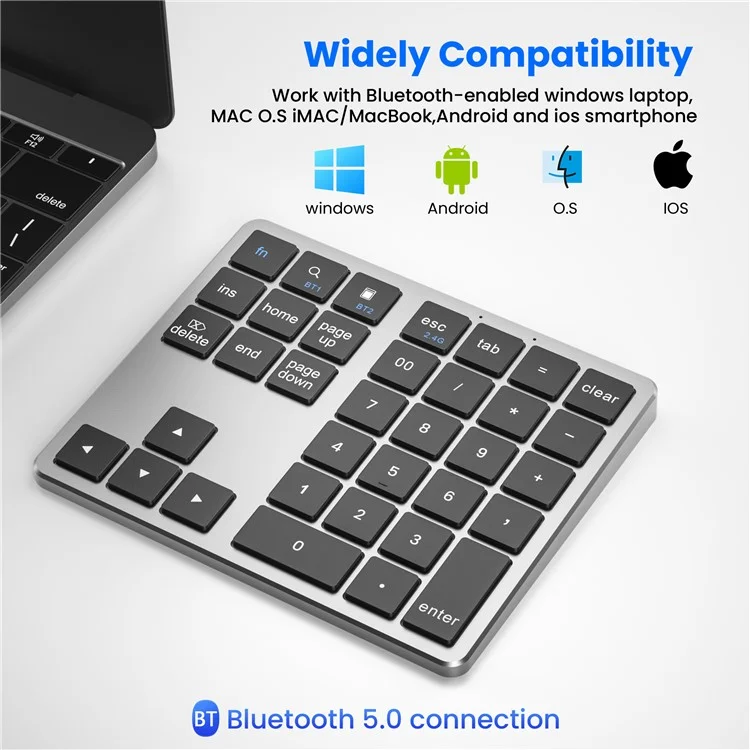 Clavier numérique Bluetooth K-35 Slim 35 touches 2,4 GHz + Bluetooth Dual Mode - Noir Gris