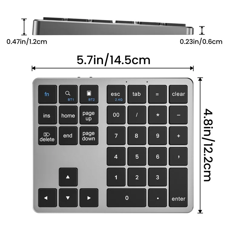 Clavier numérique Bluetooth K-35 Slim 35 touches 2,4 GHz + Bluetooth Dual Mode - Noir Gris