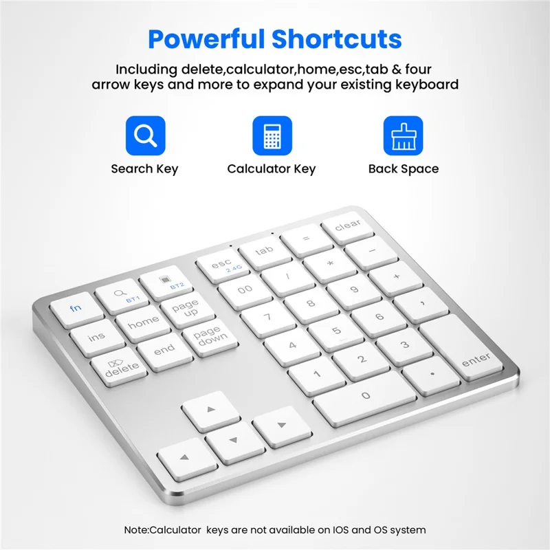 K-35 Bluetooth-compatible Keypad Slim 35-Keys 2.4G+Bluetooth-compatible Dual Mode Keyboard - Silver White