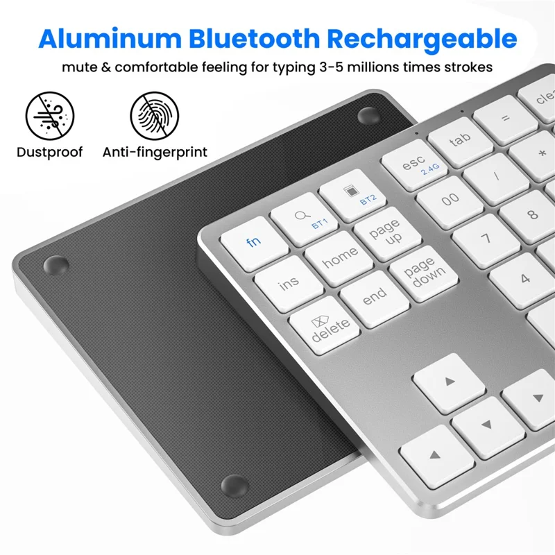 K-35 Bluetooth-compatible Keypad Slim 35-Keys 2.4G+Bluetooth-compatible Dual Mode Keyboard - Silver White