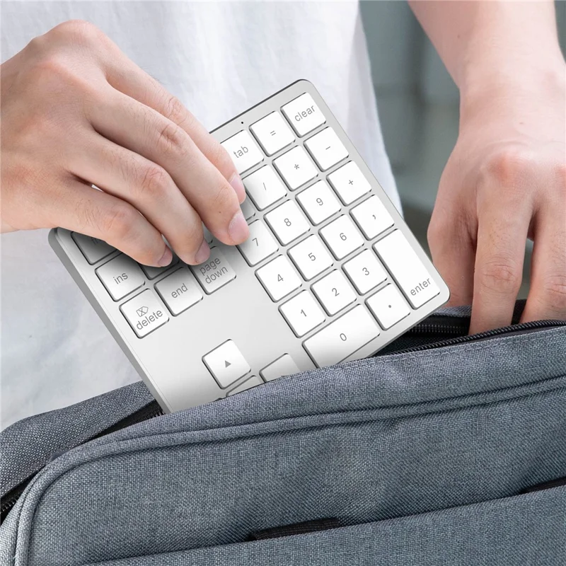 K-35 Bluetooth-compatible Keypad Slim 35-Keys 2.4G+Bluetooth-compatible Dual Mode Keyboard - Silver White