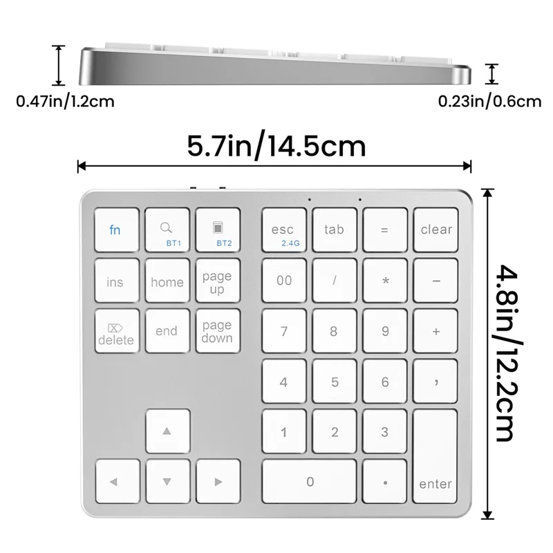 K-35 Bluetooth-compatible Keypad Slim 35-Keys 2.4G+Bluetooth-compatible Dual Mode Keyboard - Silver White