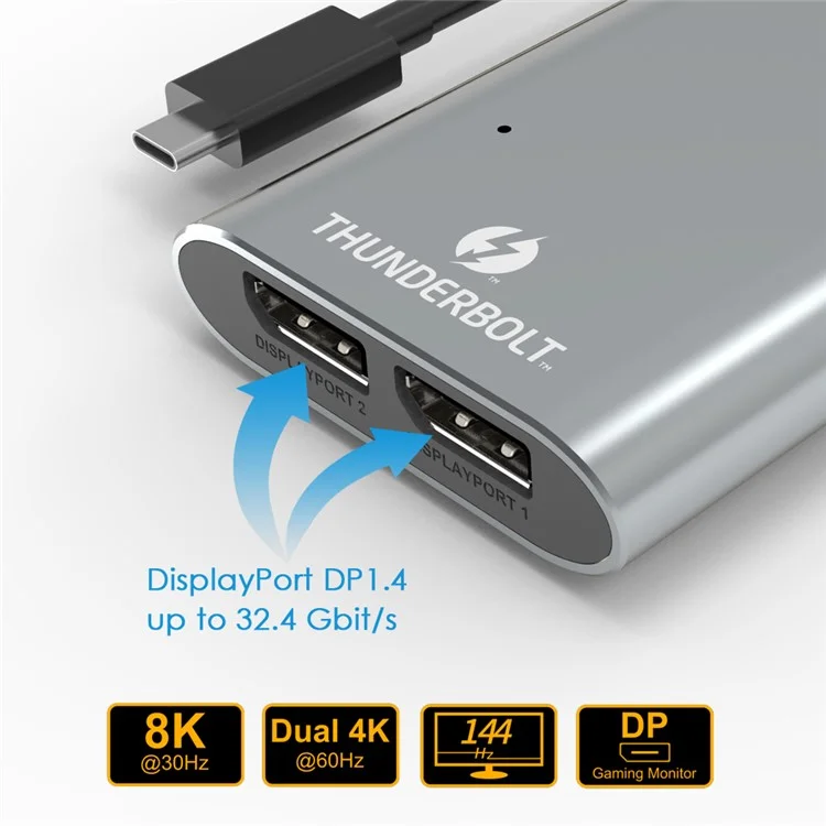 WAVLINK UTA21D Thunderbolt 3 Type-C to Dual DisplayPort Adapter DP 4K / 5K / 8K Video Display Converter