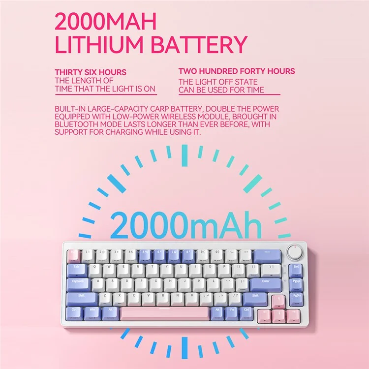 ZA68 Pro RGB Hot Swap 2.4G+Type-C+Bluetooth 68-Key Computer Keyboard - Violet+Rose