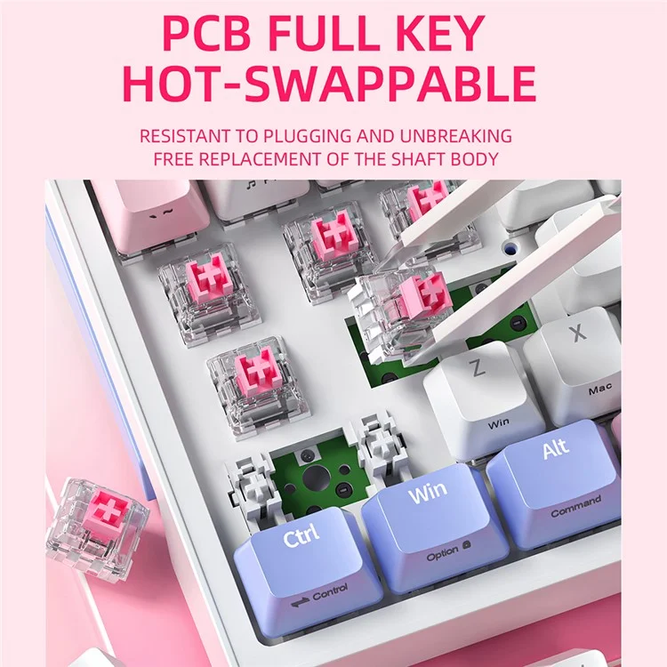 ZA68 Pro RGB Hot Swap 2.4G+Type-C+Bluetooth 68-Key Computer Keyboard - Violet+Rose