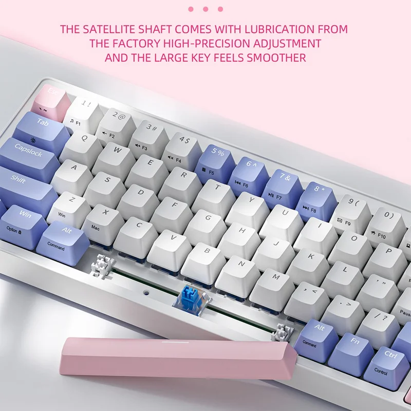 ZA68 Pro RGB Hot Swap 2.4G+Type-C+Bluetooth 68-Key Computer Keyboard - Violet+Rose