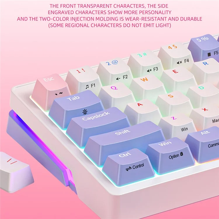 ZA68 Pro RGB Hot Swap 2.4G+Type-C+Bluetooth 68-Key Computer Keyboard - Violet+Rose