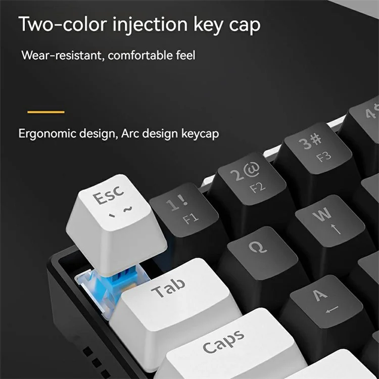 KA646 Swappable Wired 63-Key Gaming Keyboard Mechanical Keyboard with Colorful Backlit - Black+Red Switch