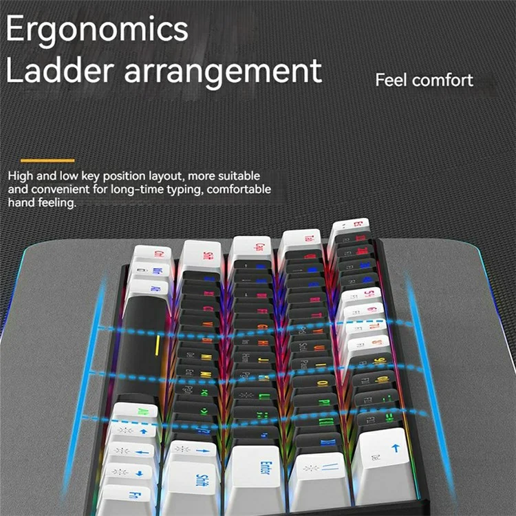 KA646 Swappable Wired 63-Key Gaming Keyboard Mechanical Keyboard with Colorful Backlit - Black+Red Switch